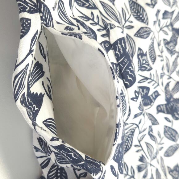 Boden Addie Linen Midi Dress US6R Blue Bird Floral Belt Pocket Block Resort Boho - Picture 15 of 16